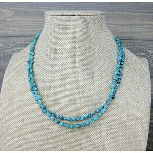 Vintage Turquoise Double Strand Necklace 925 Sterling Silver 5mm